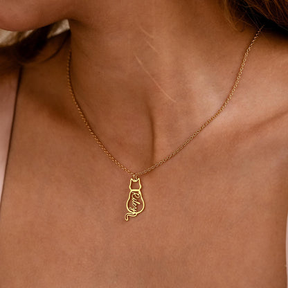 Personalized Cat Name Necklace, Custom Cat Silhouette Necklace with Name, Minimalist Cat Necklace, Memorial Gift, Cat Lovers Christmas Gift