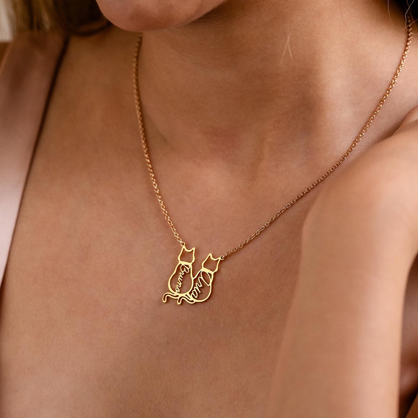 Personalized Cat Name Necklace, Custom Cat Silhouette Necklace with Name, Minimalist Cat Necklace, Memorial Gift, Cat Lovers Christmas Gift