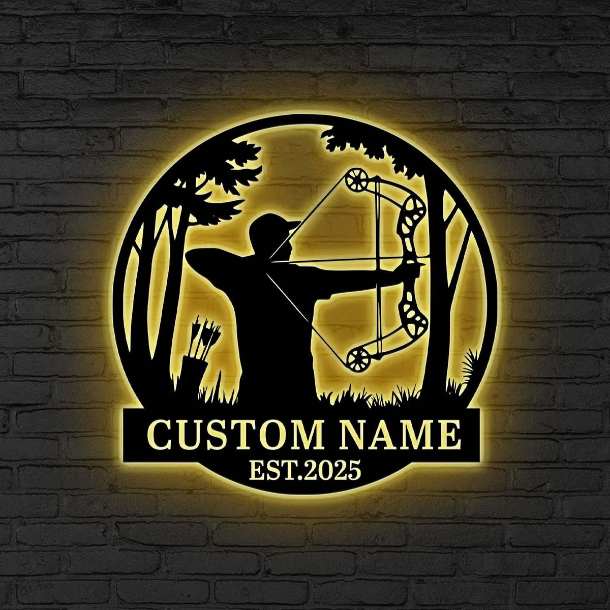 Custom Bow Hunter LED Sign, Personalized Archery Wall Light, Bow Hunter Metal Wall, Hunter LED Sign, Gift for hunter, Archery room decor