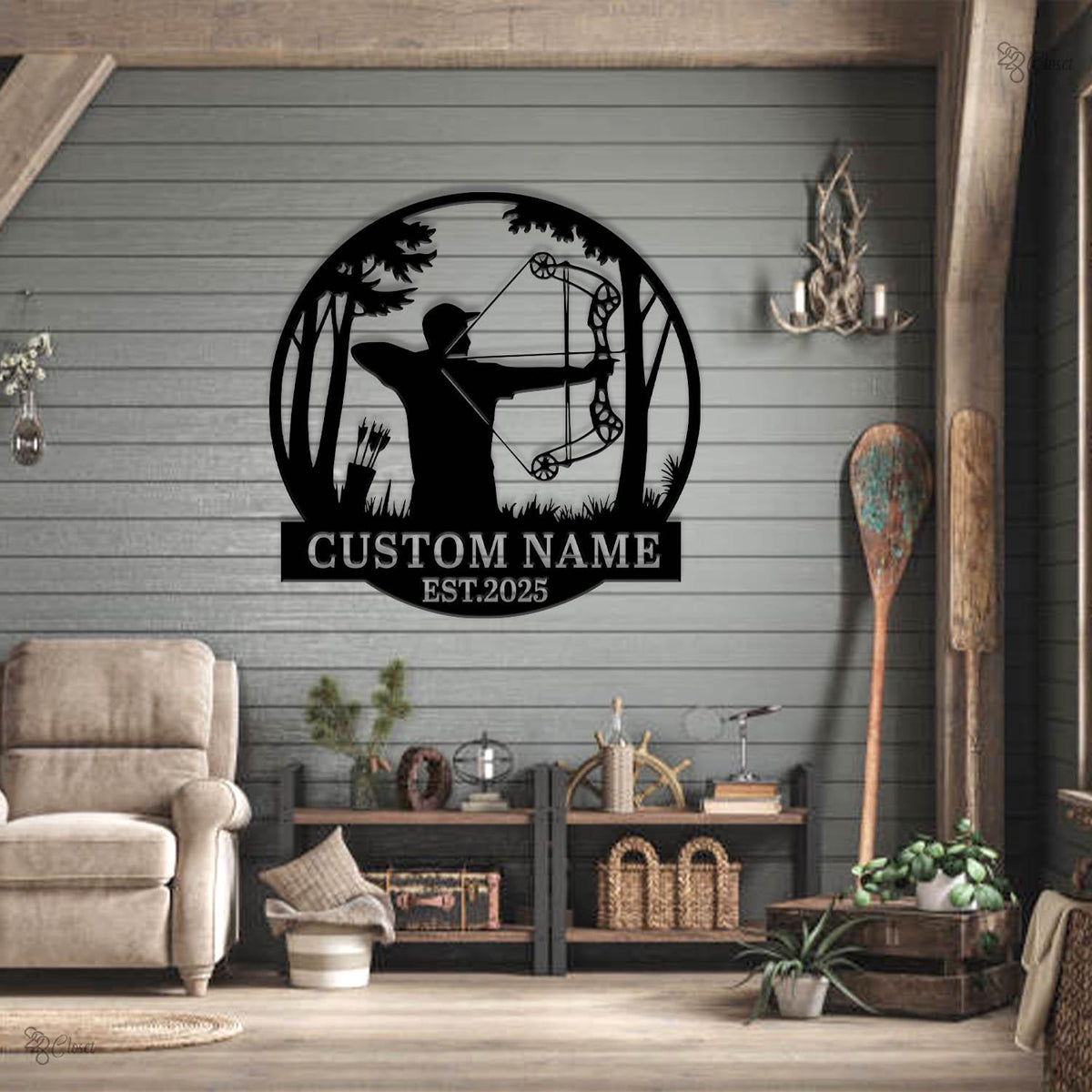 Custom Bow Hunter LED Sign, Personalized Archery Wall Light, Bow Hunter Metal Wall, Hunter LED Sign, Gift for hunter, Archery room decor