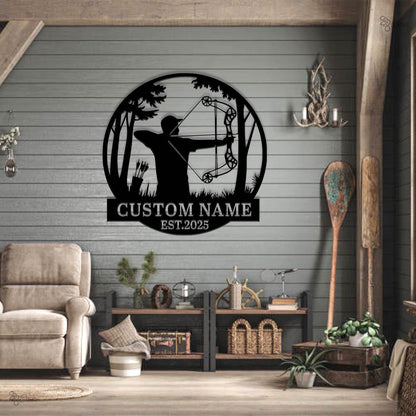 Custom Bow Hunter LED Sign, Personalized Archery Wall Light, Bow Hunter Metal Wall, Hunter LED Sign, Gift for hunter, Archery room decor