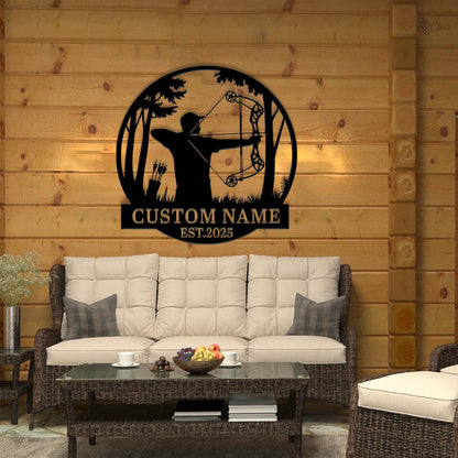 Custom Bow Hunter LED Sign, Personalized Archery Wall Light, Bow Hunter Metal Wall, Hunter LED Sign, Gift for hunter, Archery room decor