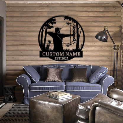 Custom Bow Hunter LED Sign, Personalized Archery Wall Light, Bow Hunter Metal Wall, Hunter LED Sign, Gift for hunter, Archery room decor