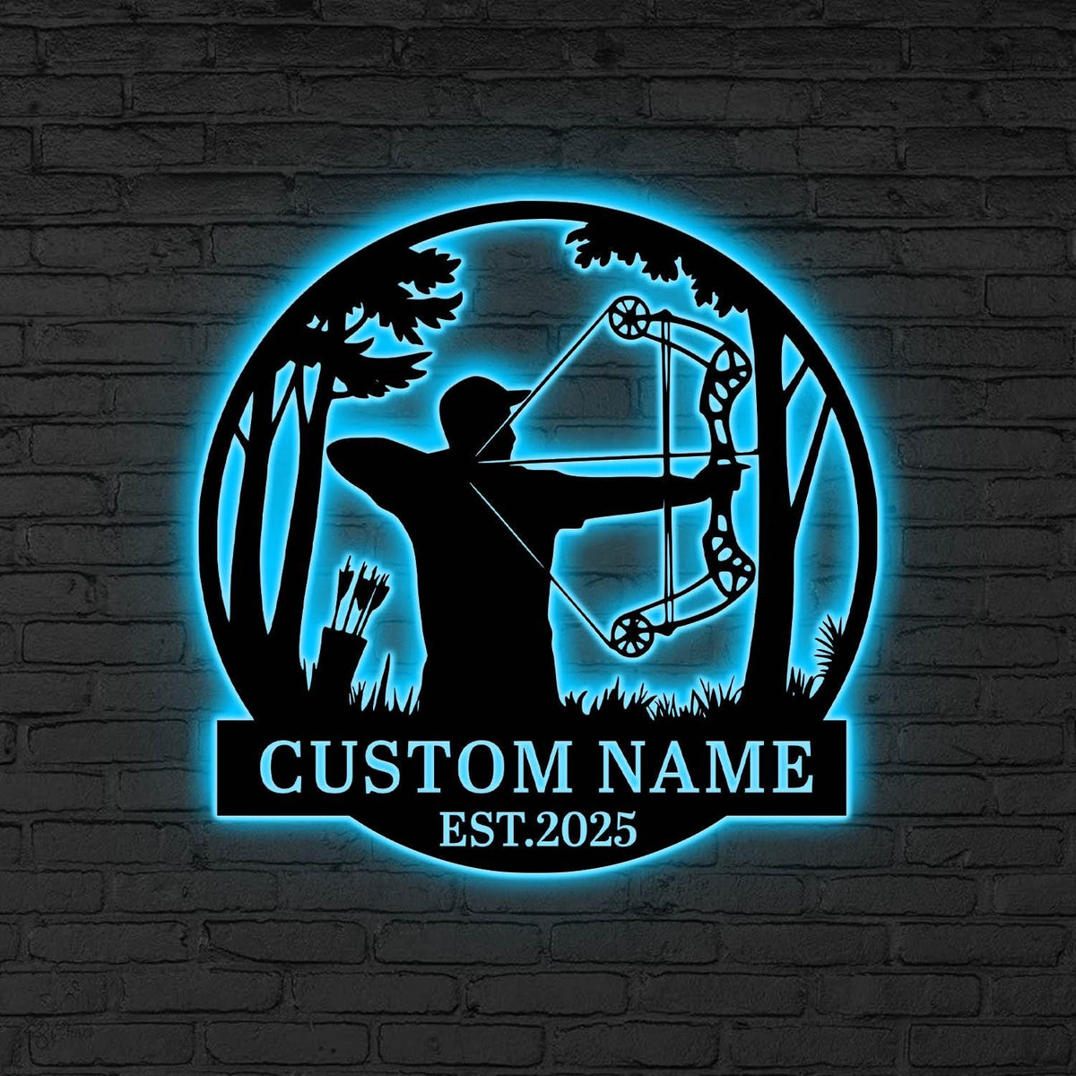Custom Bow Hunter LED Sign, Personalized Archery Wall Light, Bow Hunter Metal Wall, Hunter LED Sign, Gift for hunter, Archery room decor