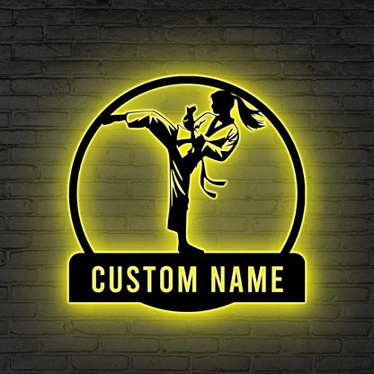 Custom Karate Girl Led Sign, LED Martial Arts Decor, Taekwondo Gift, Female Martial LED Sign, Karate belt gift, Gift for daughter,Home sign