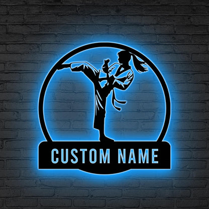 Custom Karate Girl Led Sign, LED Martial Arts Decor, Taekwondo Gift, Female Martial LED Sign, Karate belt gift, Gift for daughter,Home sign