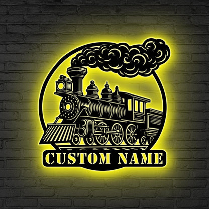 Custom Train Neon Sign, Personalized Railroad LED Wall Light, Gift for dad, Railroad Neon Wall Sign, Railway led light, Vintage train gift