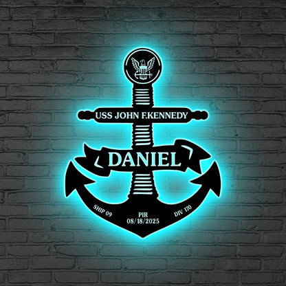 Custom Navy Anchor LED Metal Sign, Personalized Sailor Wall Light, Gift for dad, Navy Gift with Ship Sign, Sailor sign, Navy graduation gift