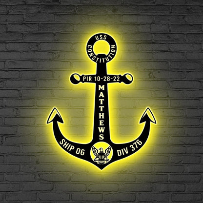 Custom Navy Anchor LED Metal Sign, Personalized Sailor Wall Light, Gift for dad, Navy Gift with Ship Sign, Sailor sign, Navy graduation gift