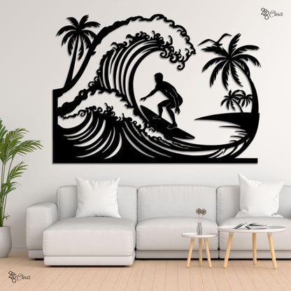Surfing LED Metal Sign, Surfer Riding Wave Wall Light, Beach Ocean Art, Coastal Beach House Sign, Ocean lover gift, Gift for dad, Beach sign