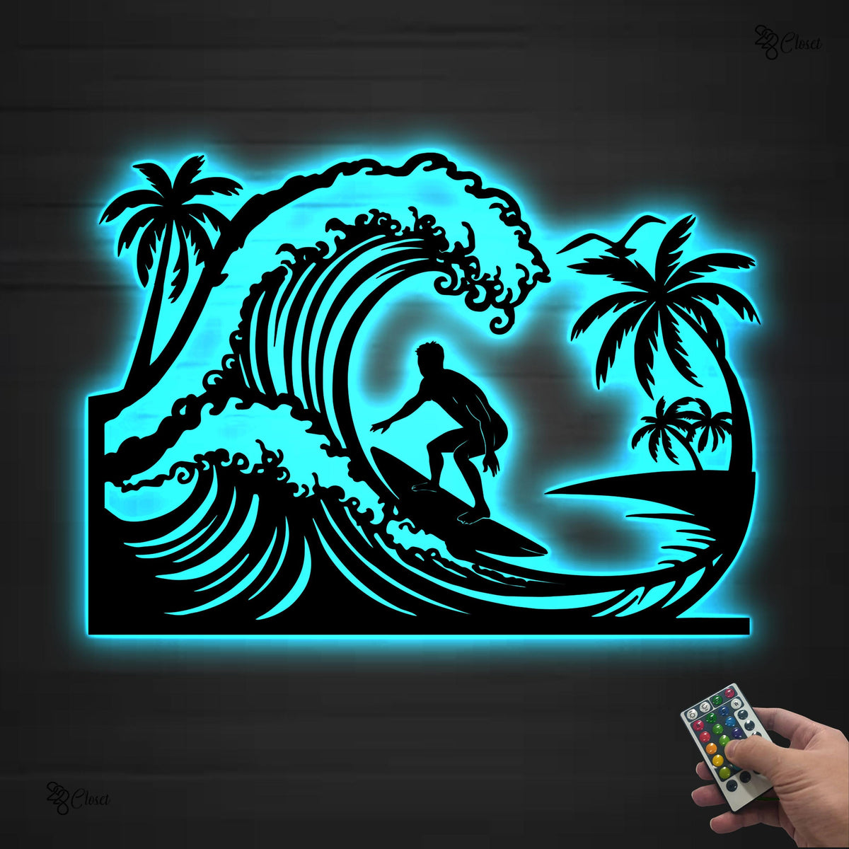Surfing LED Metal Sign, Surfer Riding Wave Wall Light, Beach Ocean Art, Coastal Beach House Sign, Ocean lover gift, Gift for dad, Beach sign