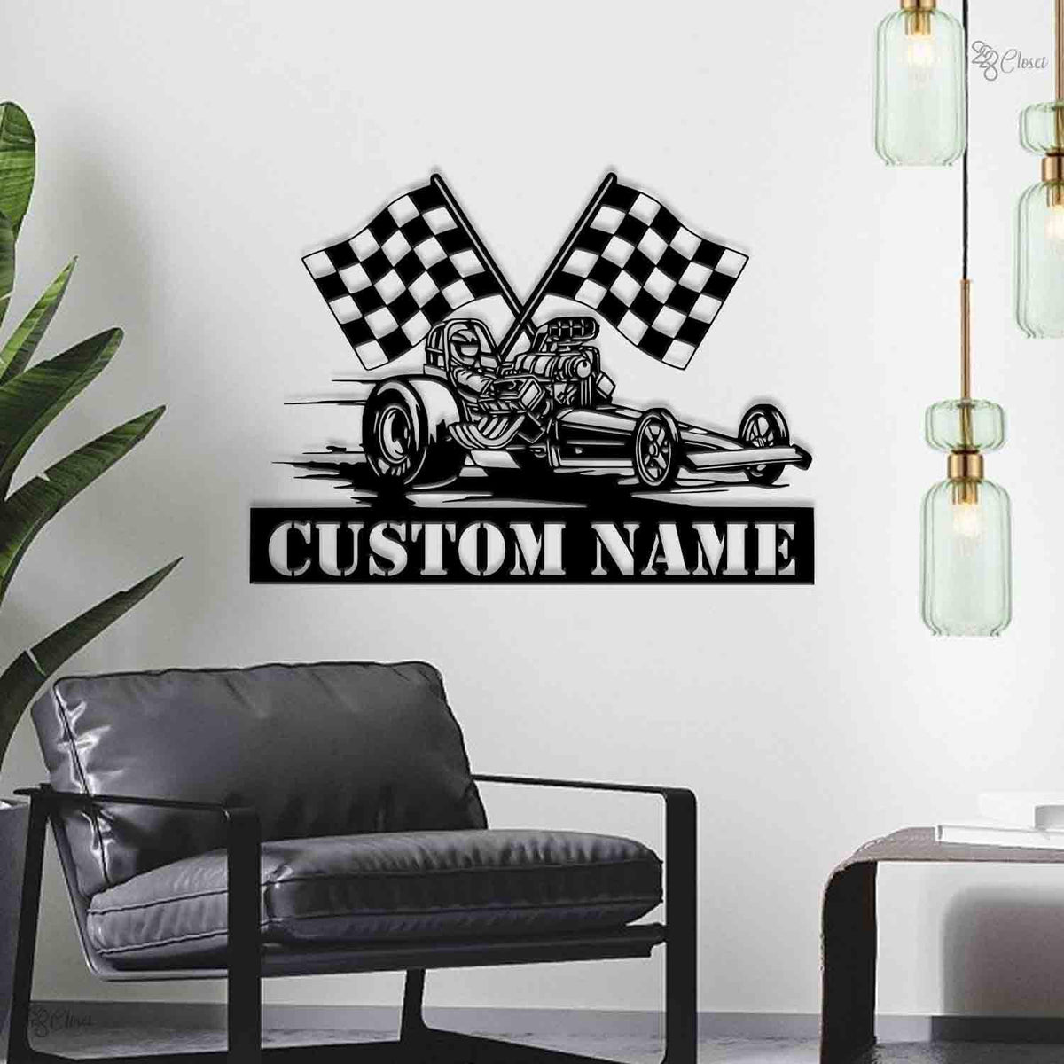 Custom Drag Racing LED Sign, Personalized Race Car Neon Wall, Gift for dad, Dragster Car Custom Name, Sign with Checkered Flag, Dad Gift
