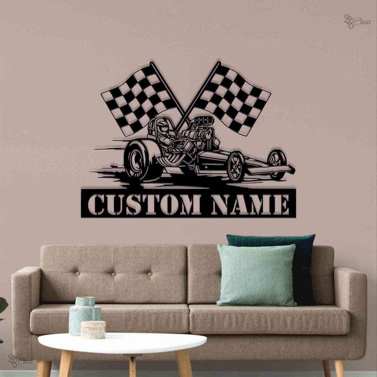 Custom Drag Racing LED Sign, Personalized Race Car Neon Wall, Gift for dad, Dragster Car Custom Name, Sign with Checkered Flag, Dad Gift