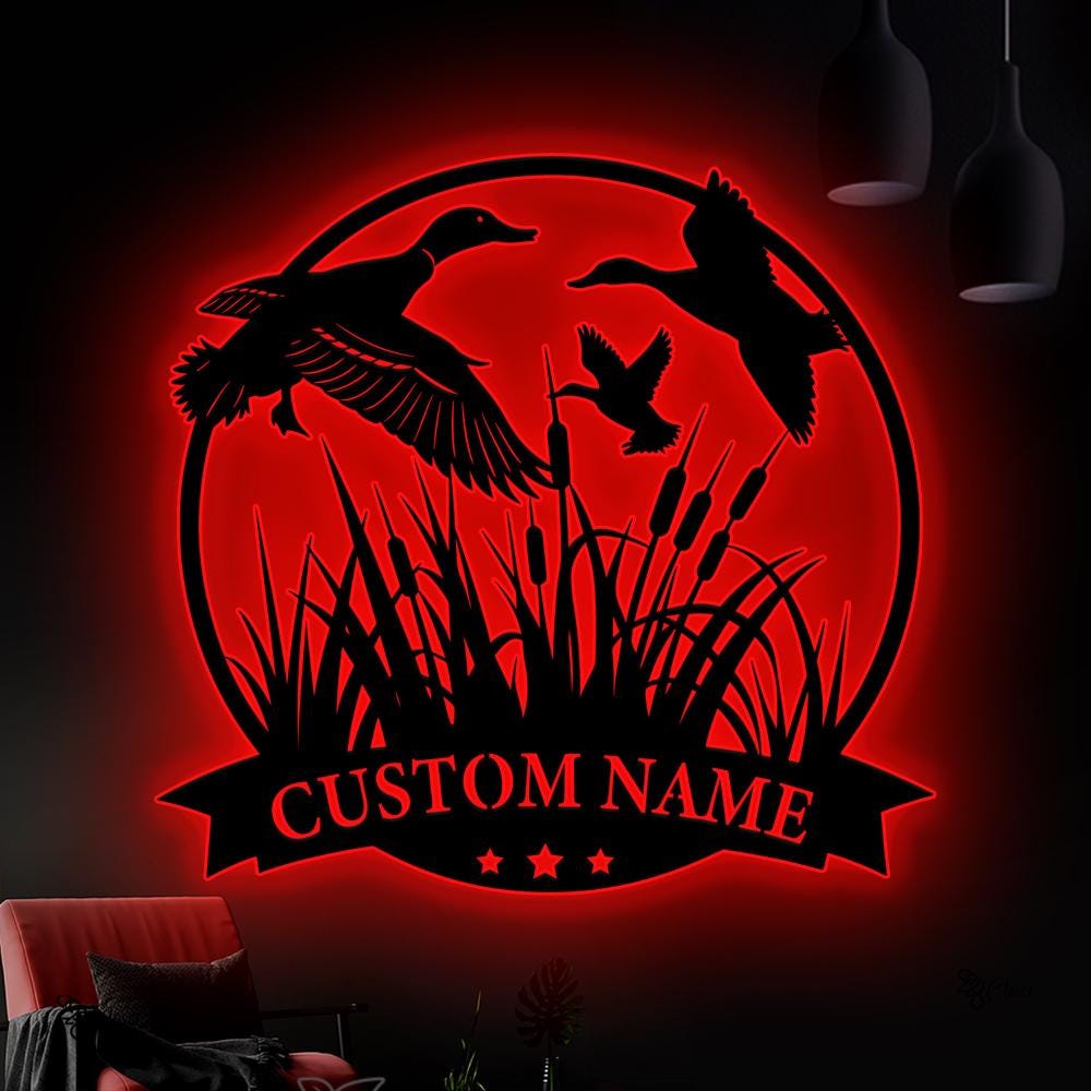 Custom Duck Hunting LED Metal Sign, Personalized Waterfowl Wall Light, Cabin Decor, Duck Hunter LED Sign, Duck Hunting Neon Sign,Duck hunter