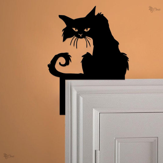 Black Cat Door Topper Metal Sign, Halloween Cat Metal, Halloween Black Cat Wall, Gift for Halloween, Creepy Black Cat Door Decor,Gothic Sign