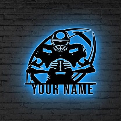 Custom US Football Metal Wall Art LED Light, Personalized Football Player Name Sign Home Decor Kid Boy Nursery Decoration Christmas Birthday