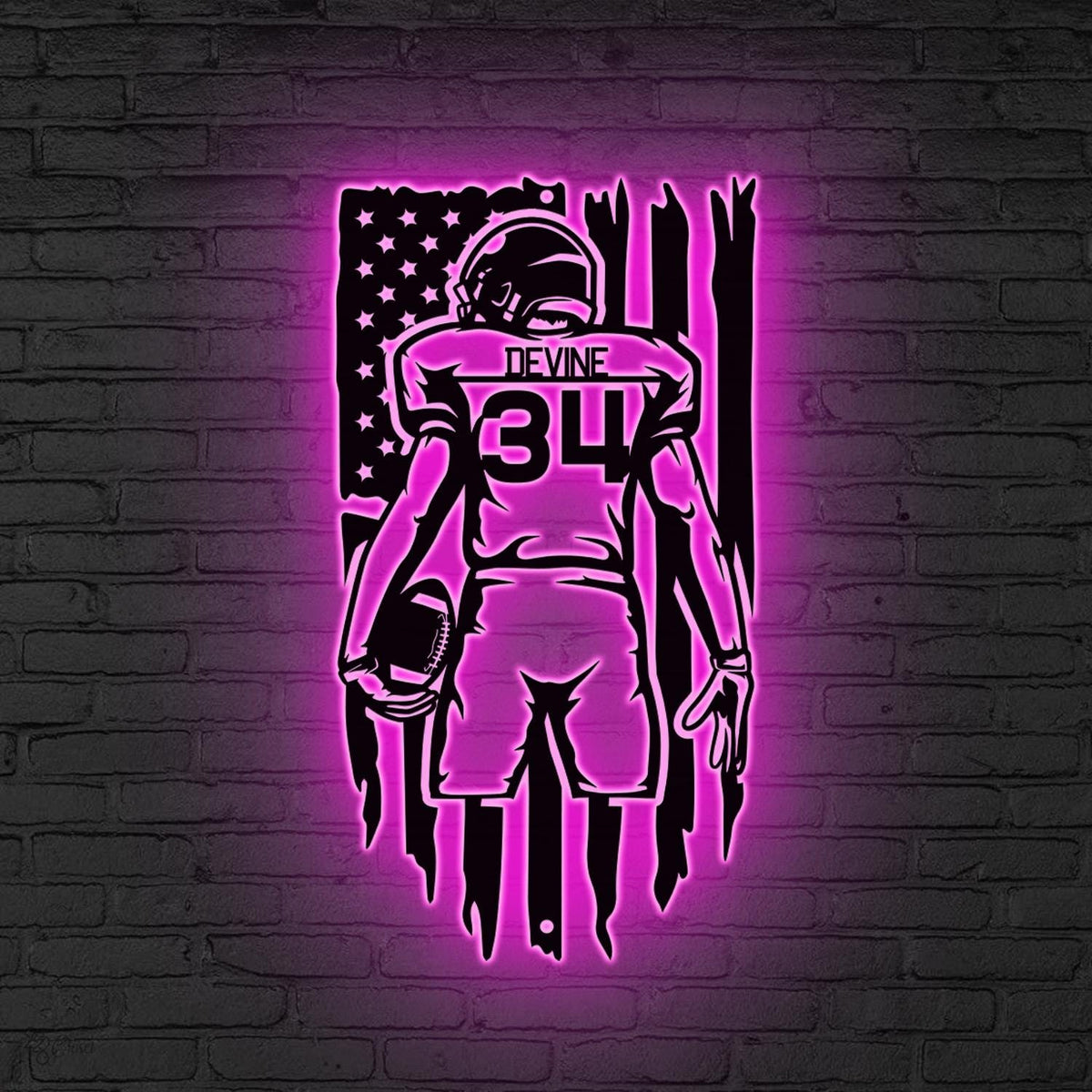 Custom US Football Metal Wall Art LED Light, Personalized Football Player Name Sign Home Decor Kid Boy Nursery Decoration Christmas Birthday