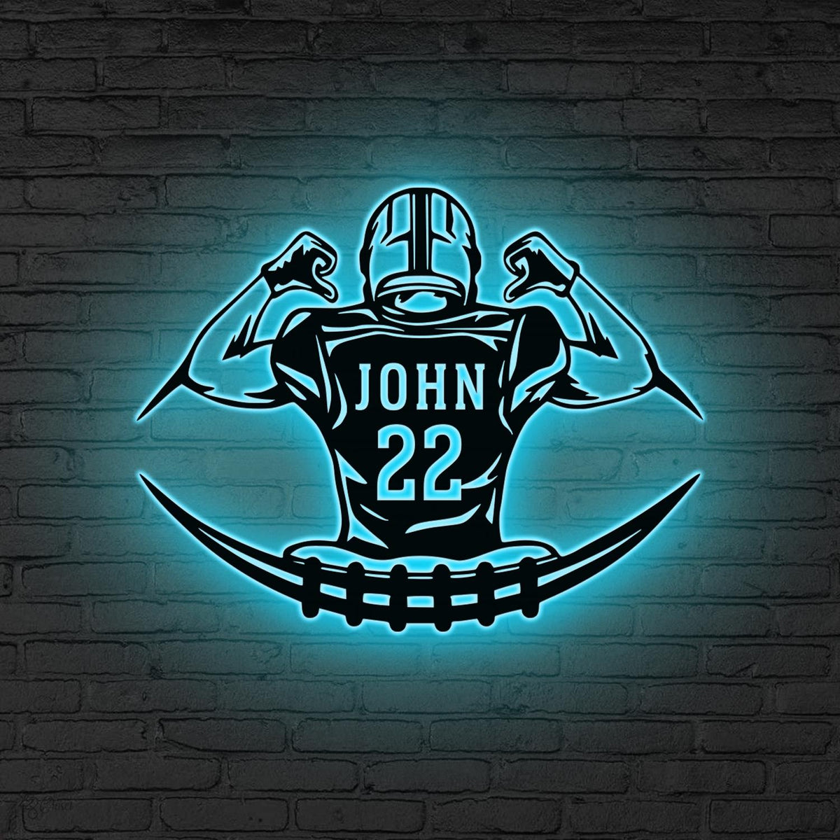 Custom US Football Metal Wall Art LED Light, Personalized Football Player Name Sign Home Decor Kid Boy Nursery Decoration Christmas Birthday