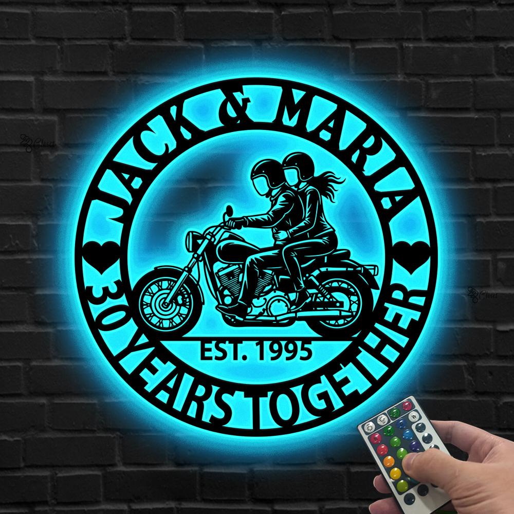 Custom Motorcycle Couple LED Sign, Personalized Anniversary Gift,Gift for Biker,Personalized Biker Couple Wall Light,Couple Anniversary Sign