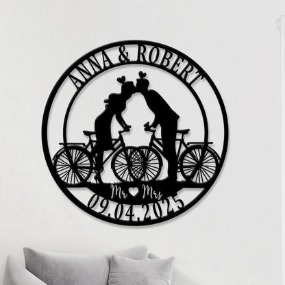 Personalized Couple Cyclists Metal Sign LED Lights, Metal Cyclists Gift, Anniversary Gift, Bicycle Lovers Gift, Wedding Gift, Biker gifts
