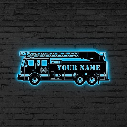 Custom Fire Truck LED Sign, Personalized Firefighter Wall, Gift for Fireman, Custom Name Fire Truck LED, Firefighter Decor, Fire truck sign