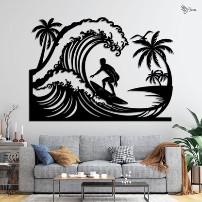 Surfing LED Metal Sign, Surfer Riding Wave Wall Light, Beach Ocean Art, Coastal Beach House Sign, Ocean lover gift, Gift for dad, Beach sign