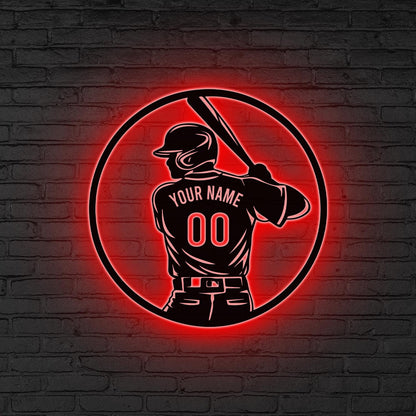 Custom Baseball Metal Wall Art LED Light Baseball Sign Personalized Baseball Player Name Sign Home Decor Kid Nursery Decor Xmas Gift for him