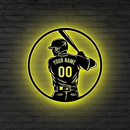 Custom Baseball Metal Wall Art LED Light Baseball Sign Personalized Baseball Player Name Sign Home Decor Kid Nursery Decor Xmas Gift for him