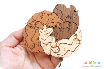 Bear and Wolves Trio Keychains - Interlocking Friendship, Poly Relationship couple keychain set