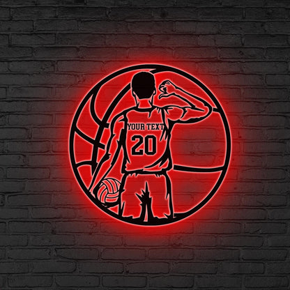 Custom Man Basketball Metal Wall Art LED Light, Personalized Basketball Player Sign, Home Decor, Kid Nursery Decor Birthday Basketball Lover