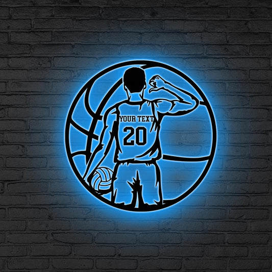 Custom Man Basketball Metal Wall Art LED Light, Personalized Basketball Player Sign, Home Decor, Kid Nursery Decor Birthday Basketball Lover