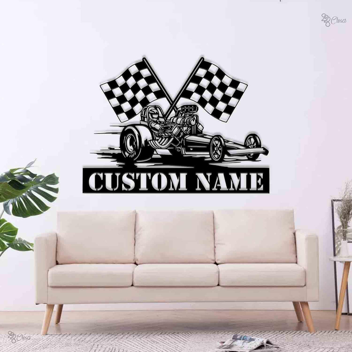 Custom Drag Racing LED Sign, Personalized Race Car Neon Wall, Gift for dad, Dragster Car Custom Name, Sign with Checkered Flag, Dad Gift
