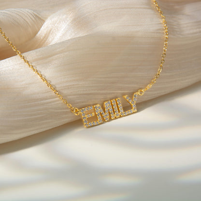 Dainty Diamond Gold Name Necklace, Personalized Pave Name Necklace, Custom Gemstone Letter Necklace, Jewelry Gift for Her, Bridesmaid Gifts