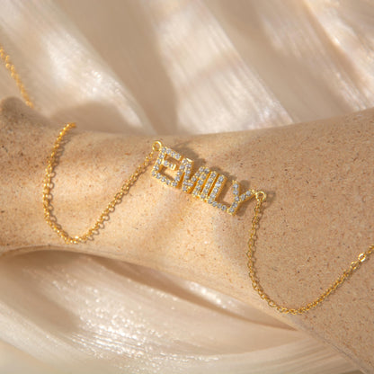 Dainty Diamond Gold Name Necklace, Personalized Pave Name Necklace, Custom Gemstone Letter Necklace, Jewelry Gift for Her, Bridesmaid Gifts
