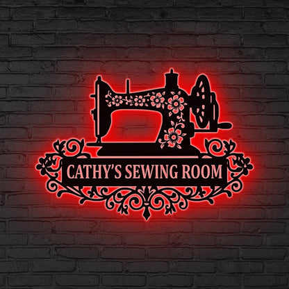 Personalised Metal Sewing Room Sign With Flower LED Lights, Custom Quilting Sign Sewing Room Decor, Gifts for Grandma, Craft Room Decor