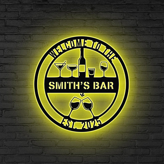 Personalized Bar Metal Wall Art LED Lights, Whiskey Bar Sign,Bar Decor,Custom Pub Sign,Man Cave Decor,Patio Sign, Outdoor Decor Gift for dad