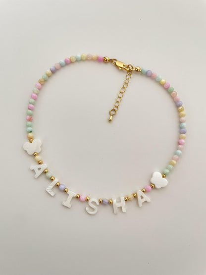 Colorful Custom name necklace, mother of Pearl letter name necklace, kids bright beaded necklace, gift idea for toddlers, kids birthday gift
