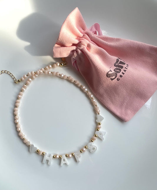 Toddler Custom name necklace, mother of Pearl letter name necklace, kids beaded necklace, Easter gift for girls, children’s birthday gift