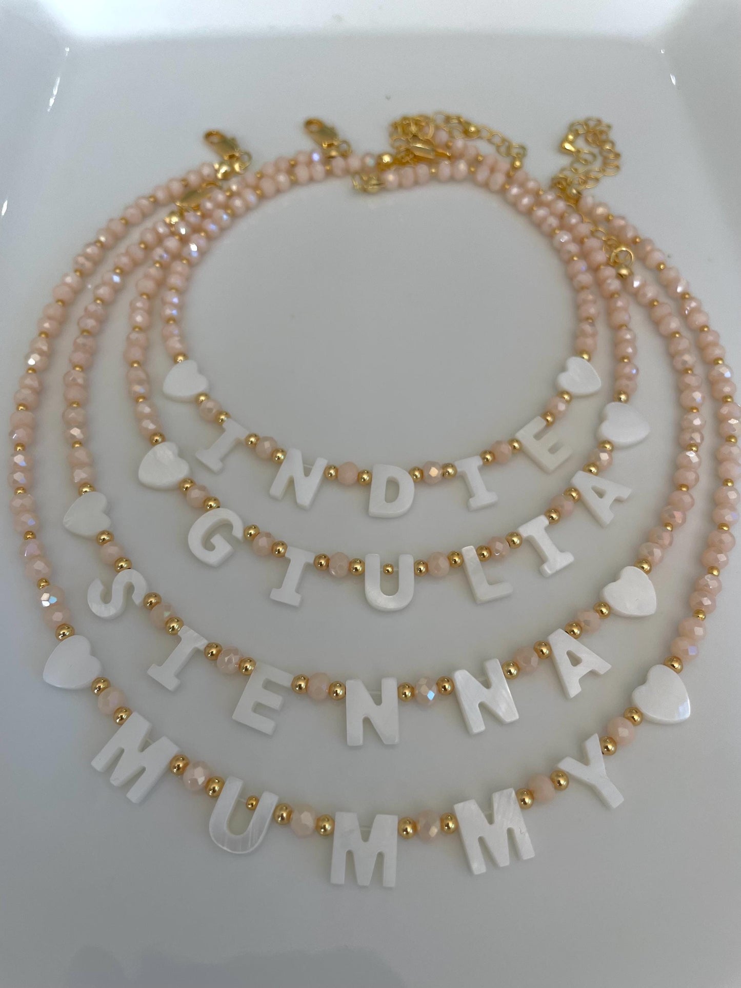 Toddler Custom name necklace, mother of Pearl letter name necklace, kids beaded necklace, Easter gift for girls, children’s birthday gift