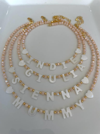 Toddler Custom name necklace, mother of Pearl letter name necklace, kids beaded necklace, Easter gift for girls, children’s birthday gift