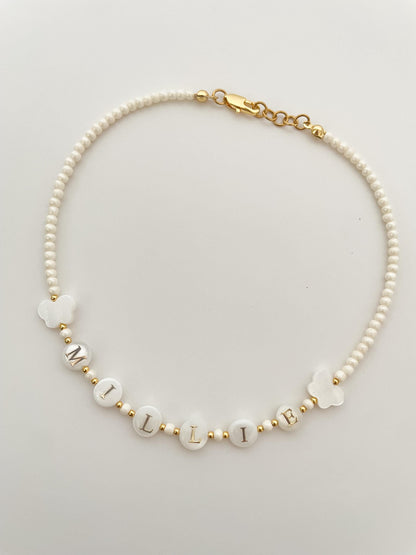 Little girl name necklace, natural Pearl letter beads, kids bright beaded necklace, birthday gift for kids, Christmas gift for little girls