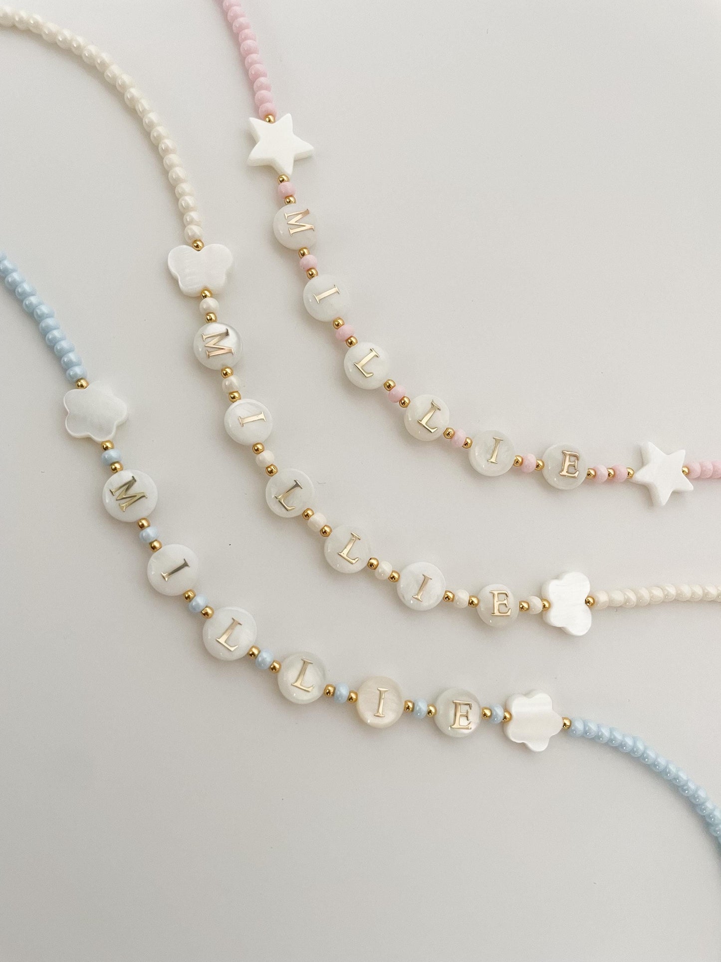 Kids name necklace, natural pearl beaded necklace, kids bright beaded necklace, gift idea for toddlers, Christmas gift for little girls
