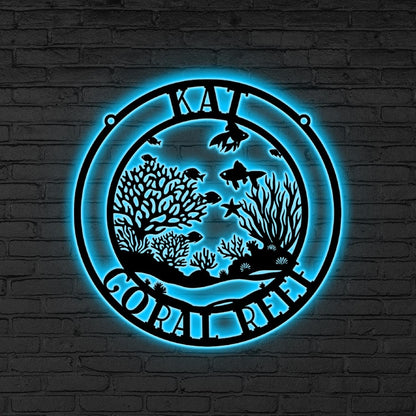 Custom LED Ocean Sign, Personalized Sea Turtle Neon Wall, Nautical Decor, Ocean Gift, Coral Reef LED Wall Sign, Xmas Gift, Coral reef decor