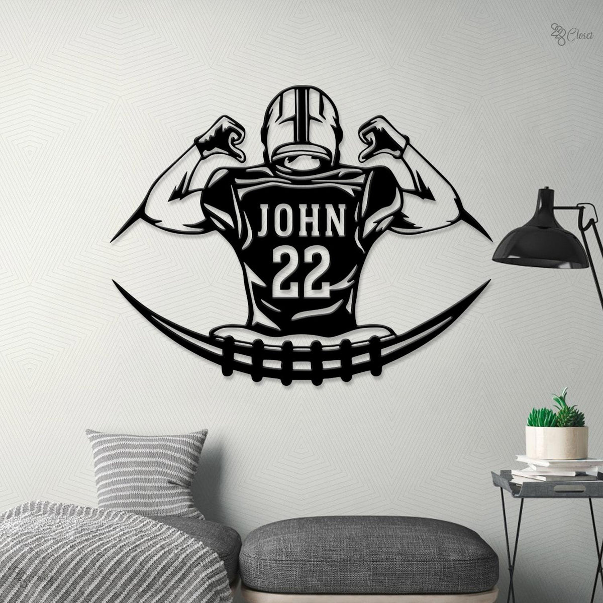 Custom US Football Metal Wall Art LED Light, Personalized Football Player Name Sign Home Decor Kid Boy Nursery Decoration Christmas Birthday