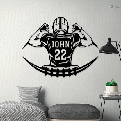Custom US Football Metal Wall Art LED Light, Personalized Football Player Name Sign Home Decor Kid Boy Nursery Decoration Christmas Birthday