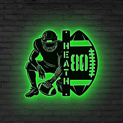Custom US Football Metal Wall Art LED Light, Personalized Football Player Name Sign Home Decor Kid Boy Nursery Decoration Christmas Birthday