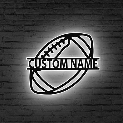 Custom US Football Metal Wall Art LED Light, Personalized Football Player Name Sign Home Decor Kid Boy Nursery Decoration Christmas Birthday