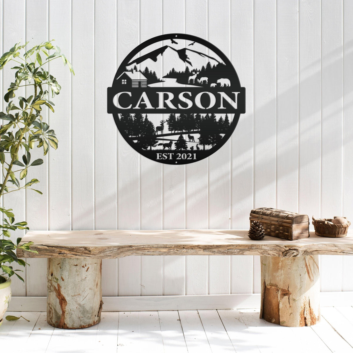Personalized Mountain Scene Metal Sign - Custom sign with Deer