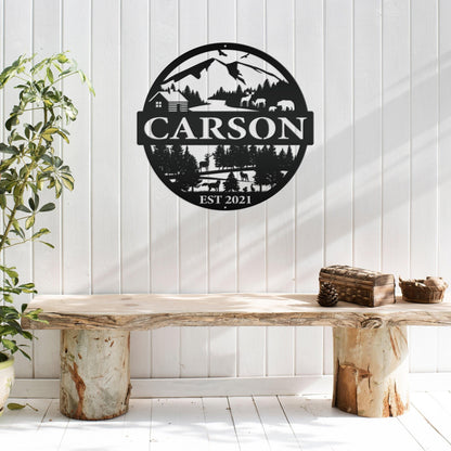 Personalized Mountain Scene Metal Sign - Custom sign with Deer