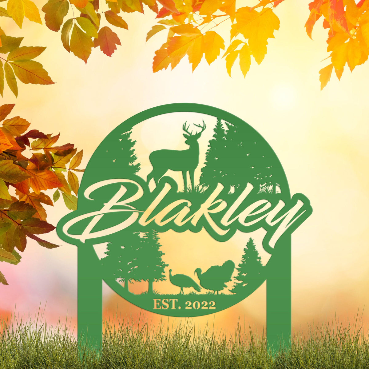 Custom Deer and Turkey Metal Yard Stake - Your Wording Custom Lawn Sign - Precision Laser Cut